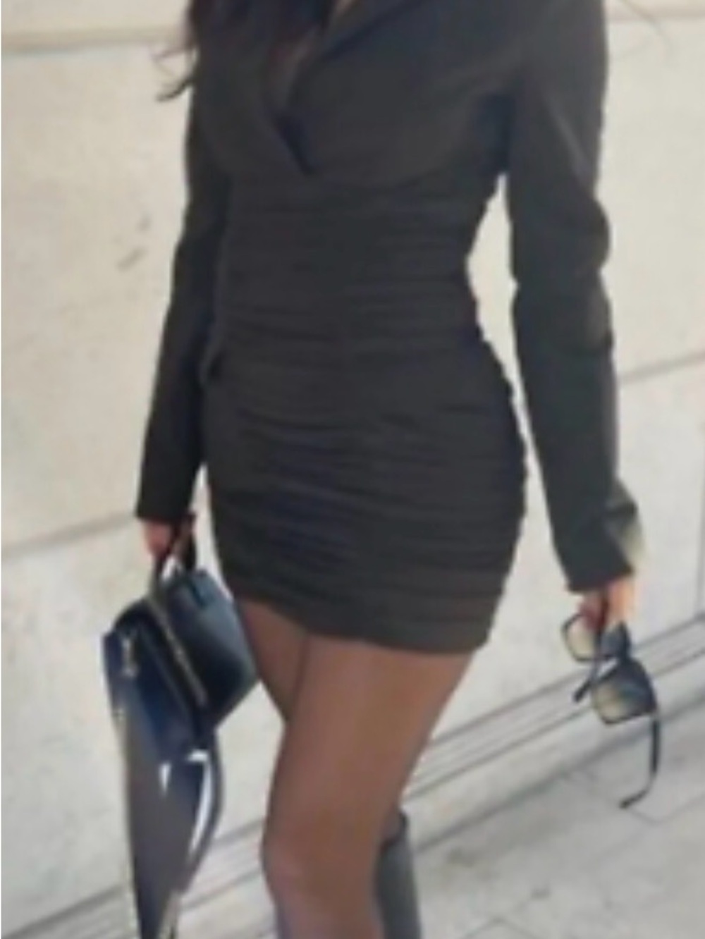 Zara Brown Ruched Long-Sleeve Mini Dress